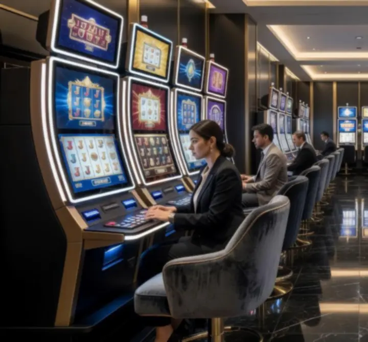 Moderni kasino automati s neonskim osvjetljenjem u Casine Luxe resortu.