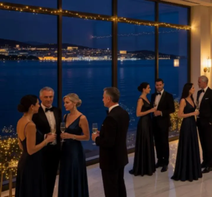 Panoramski noćni prikaz luksuzno osvijetljenog event prostora Casine Luxe resorta